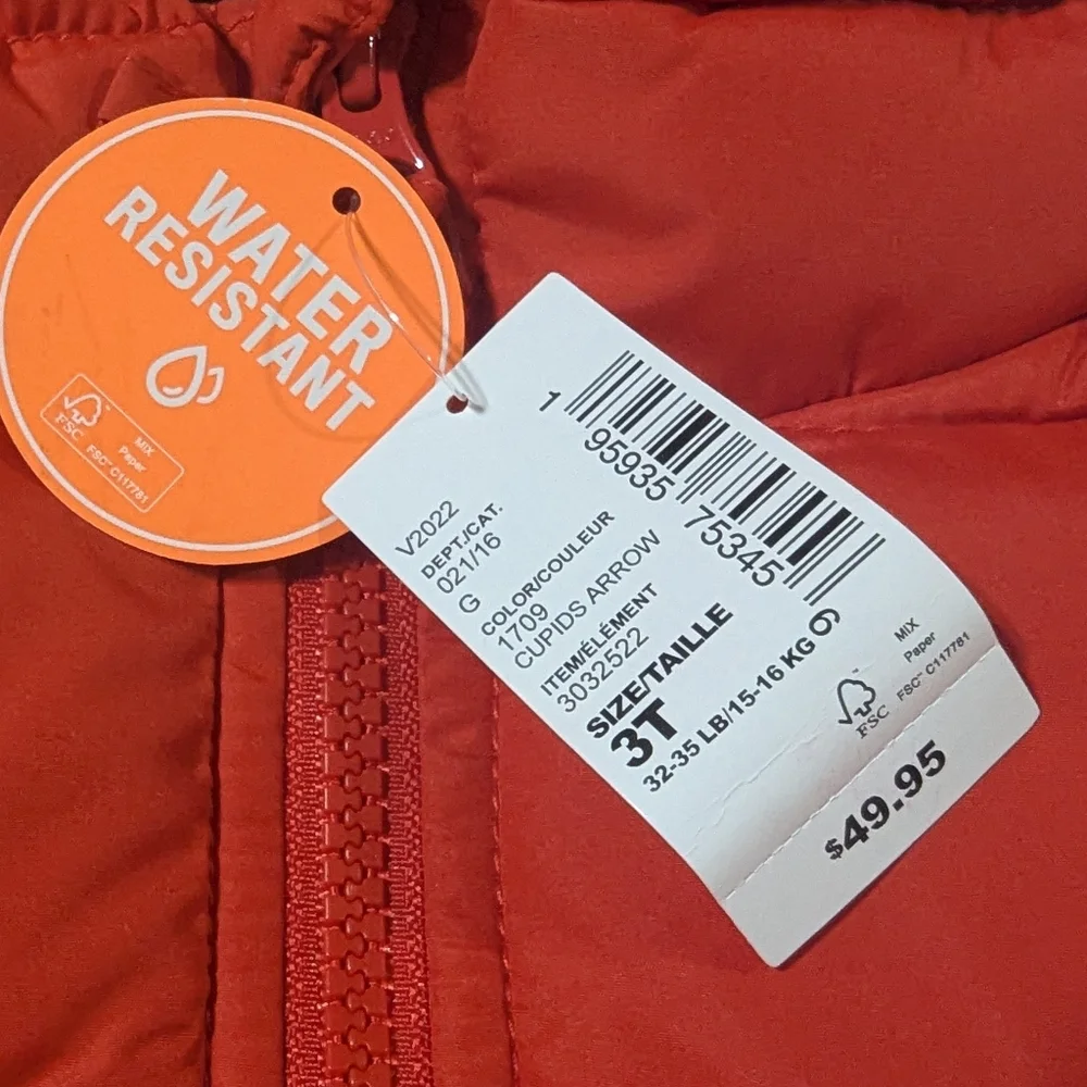 The Children's Place Red Hooded Puffer Jacket Coat Size 3T